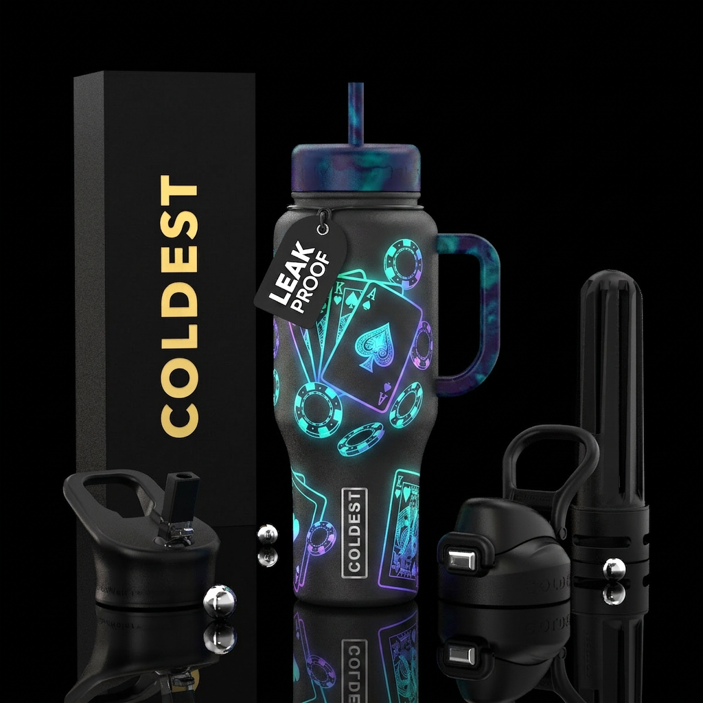 Playing cards, glowie water bottle design