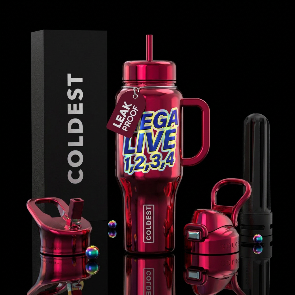 Mega live 1,2,3,4, shiny water bottle design