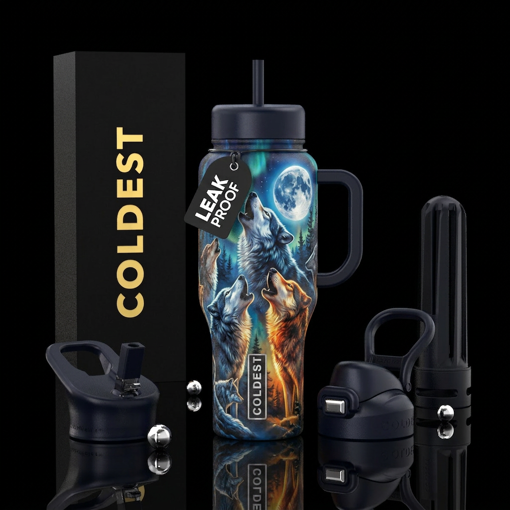 Howling wolf's water bottle design