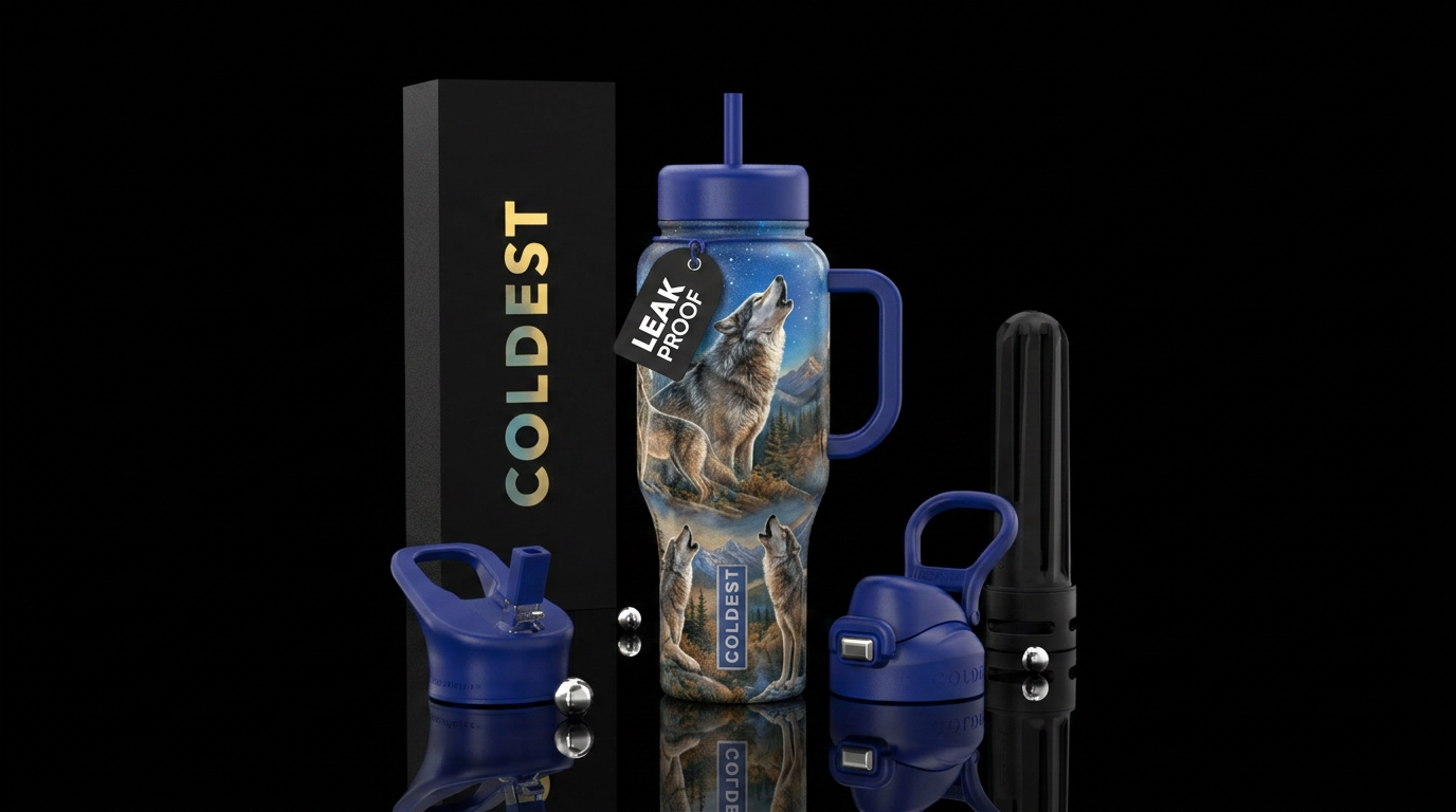 Howling wolf's water bottle design
