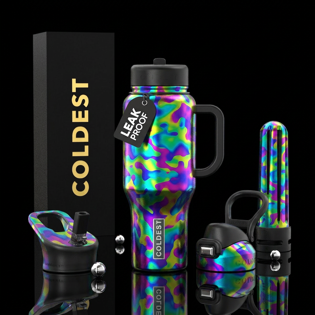Trippy camo water bottle design