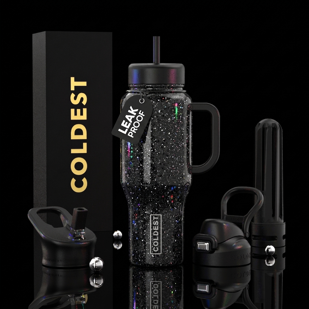 Sparkly black water bottle design