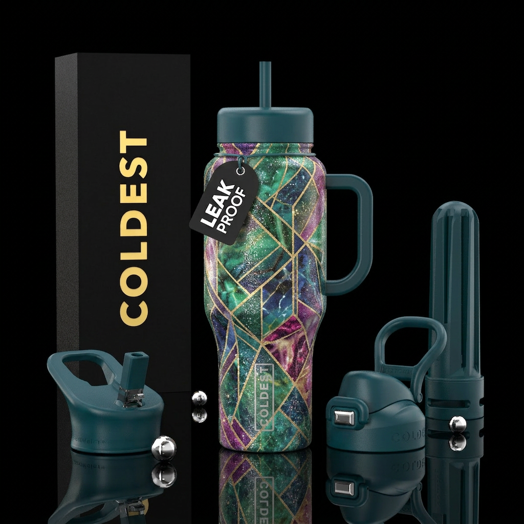 Sparkly geometric marble water bottle design