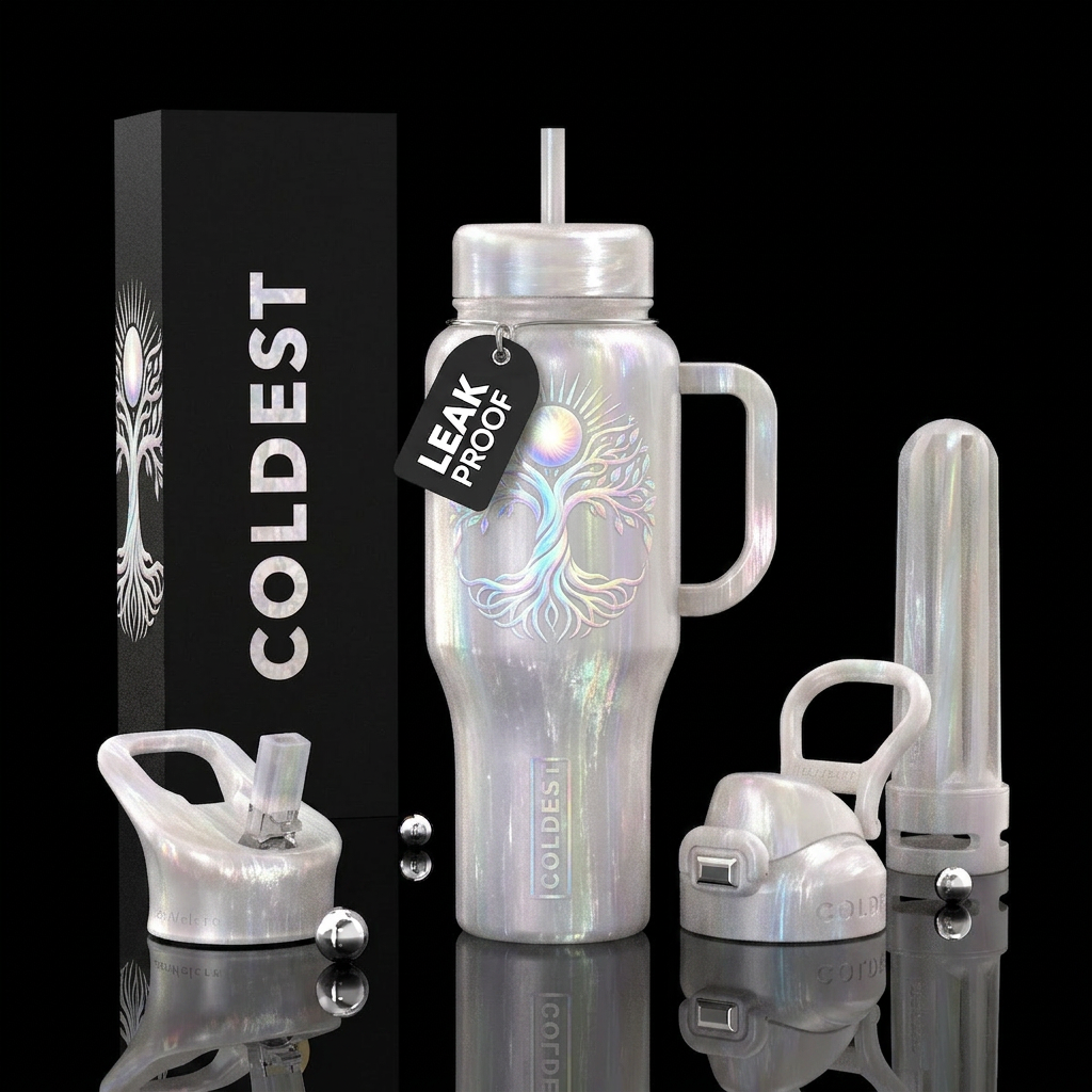 Black bottle with selenite tree of life water bottle design