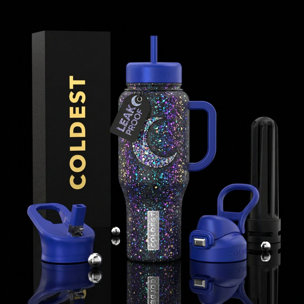 Sparkly moon water bottle design