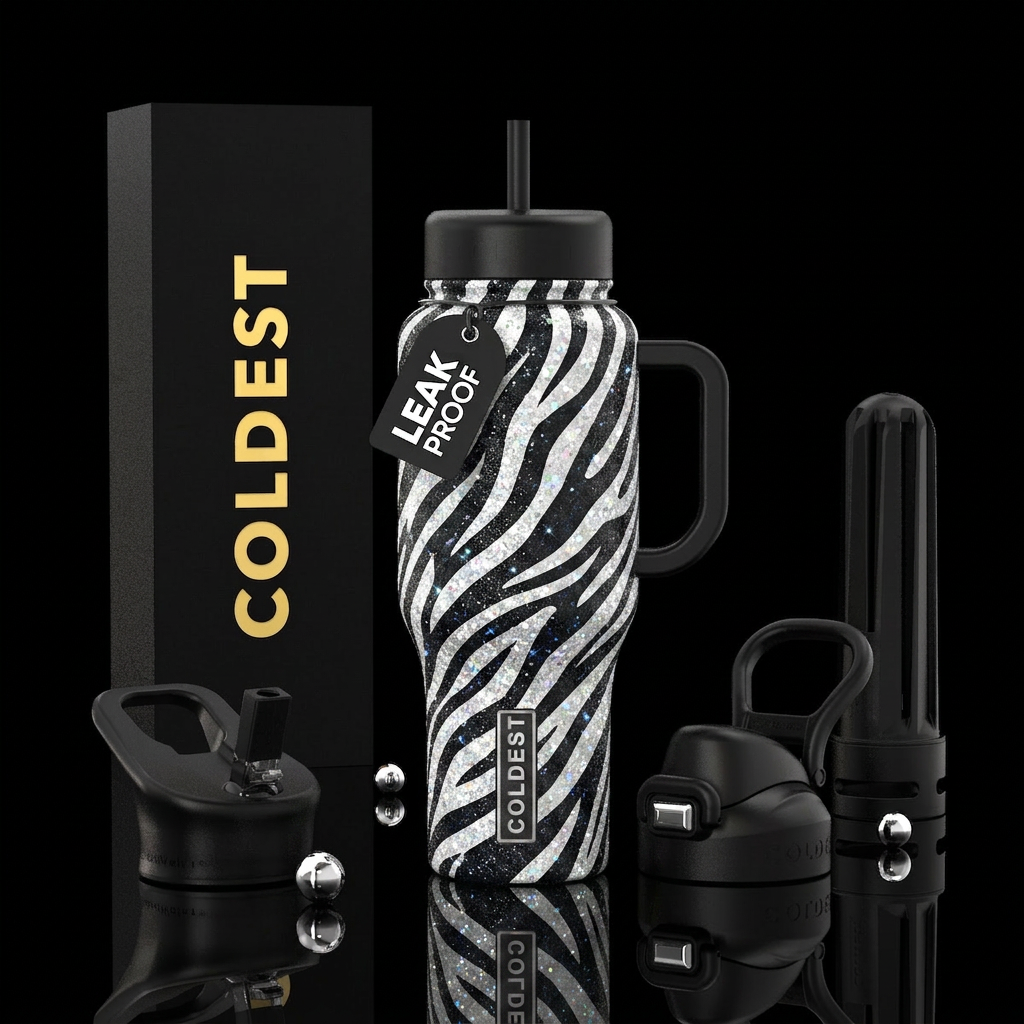 Sparkly zebra water bottle design