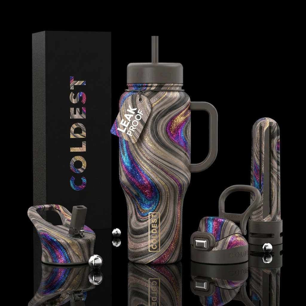 Sparkly swirls water bottle design