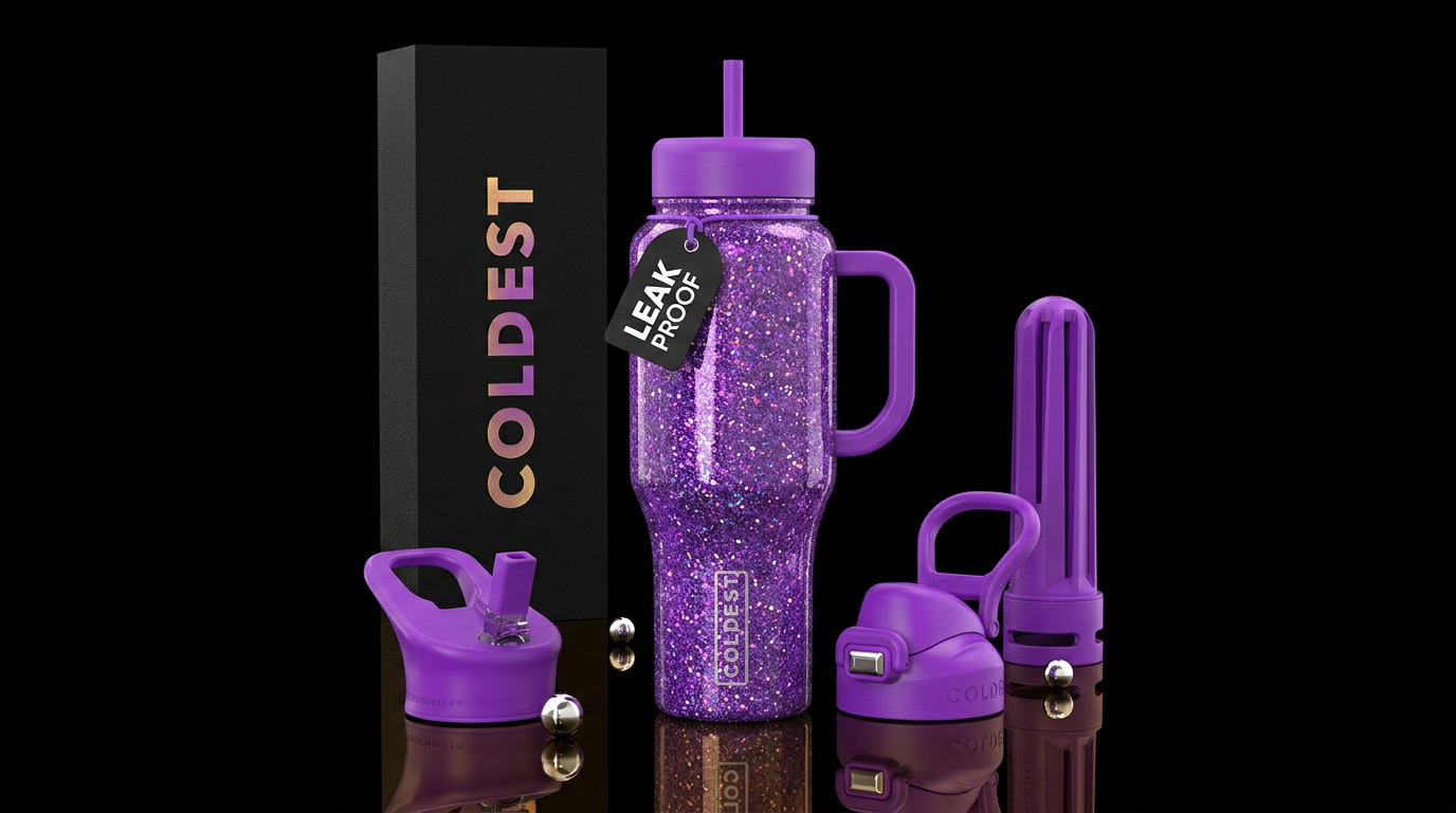 Purple sparkle water bottle design