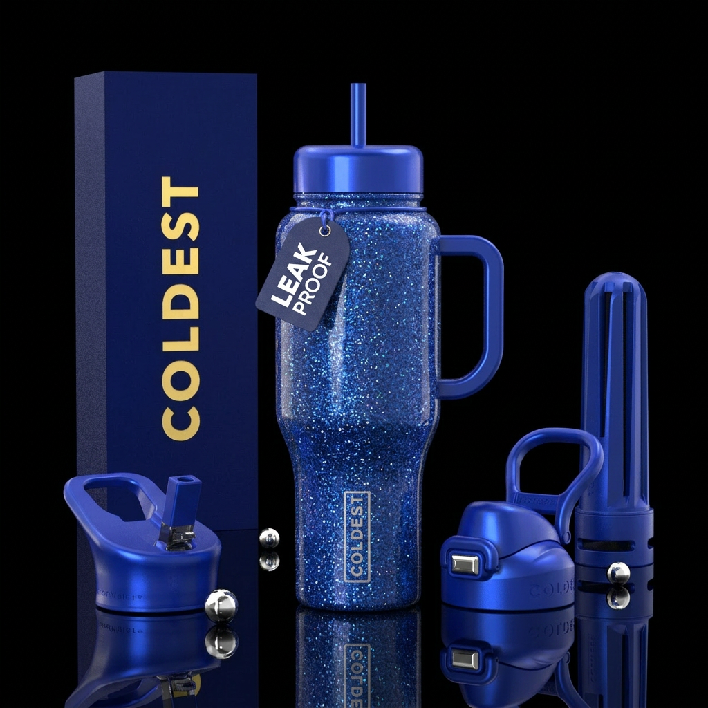 Cobalt blue sparkle water bottle design
