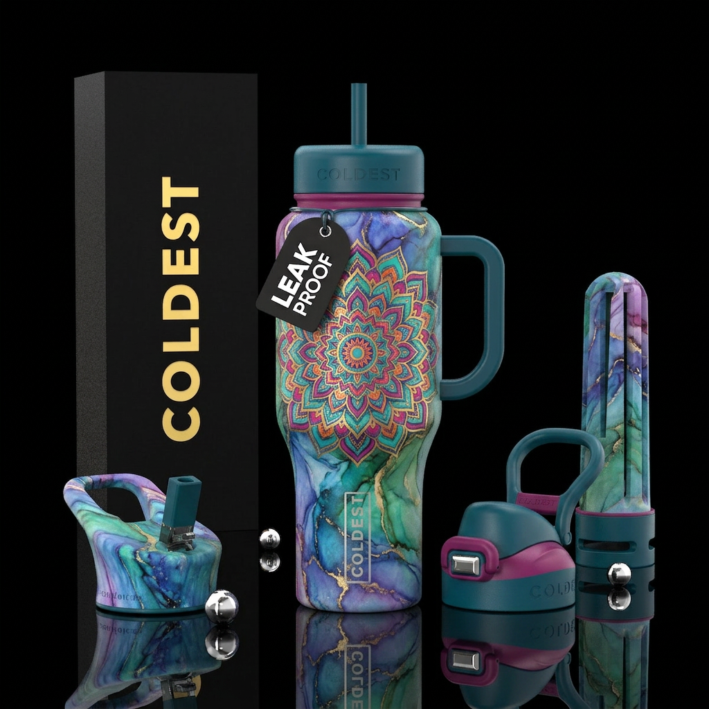 Rainbow Mandala water bottle design