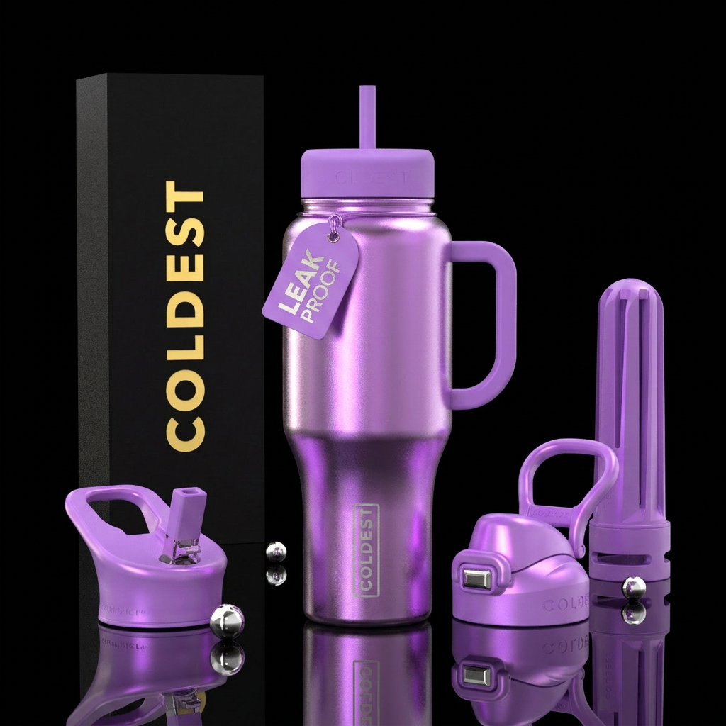 Metallic lilac purple water bottle design