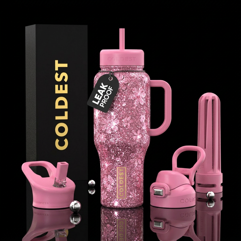 Pink glitz water bottle design