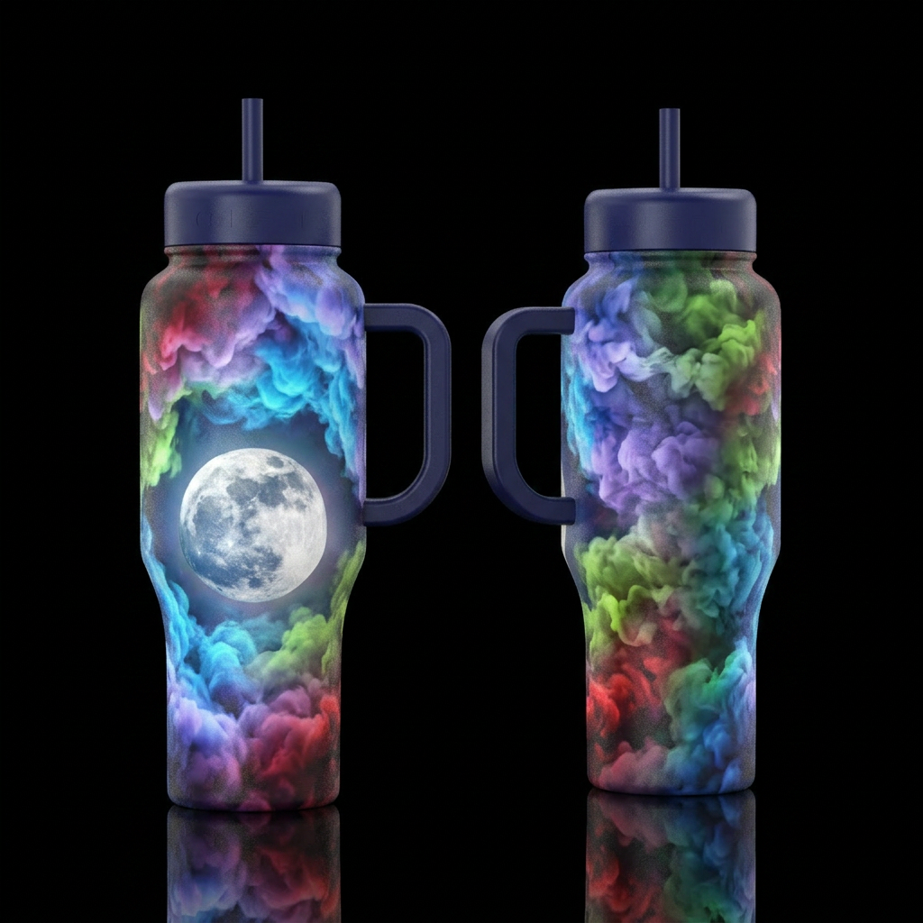 Colorful Moon water bottle design