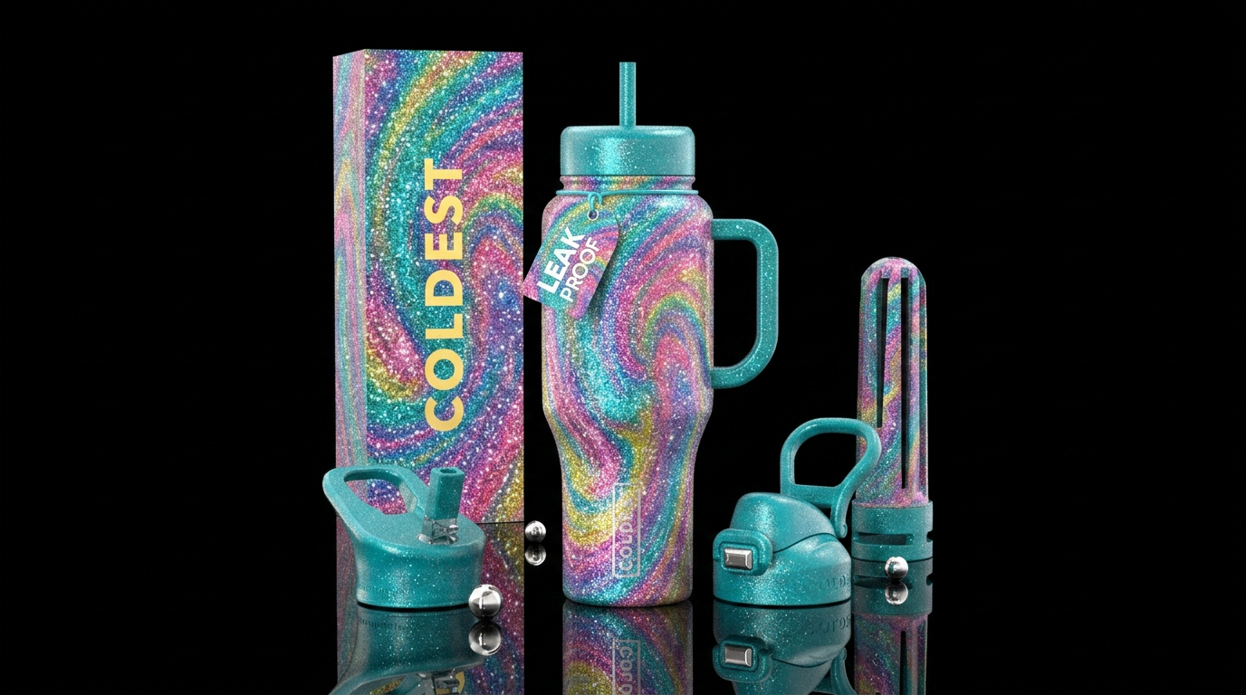 Glittery swirl water bottle design