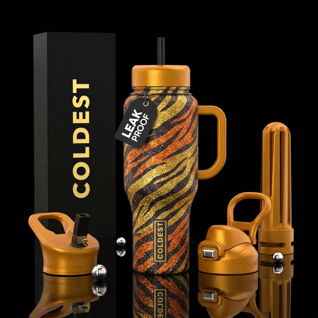 Glittery tiger water bottle design