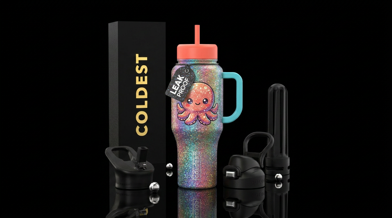Glittery octopus water bottle design