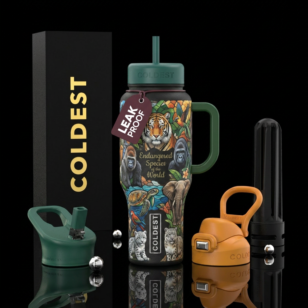 Endangered Species of the World” water bottle design