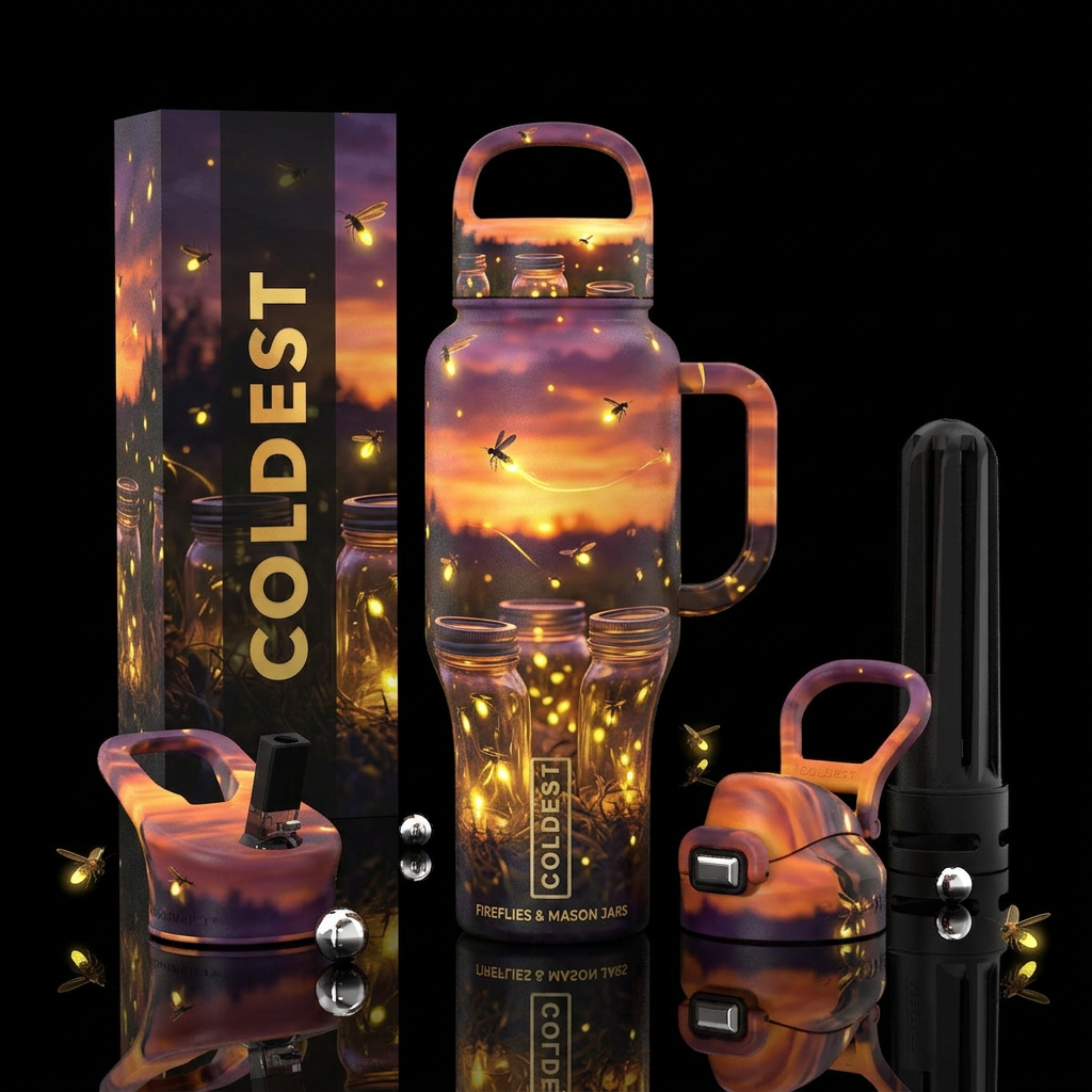 Fireflies & Mason Jars at Sunset” water bottle design