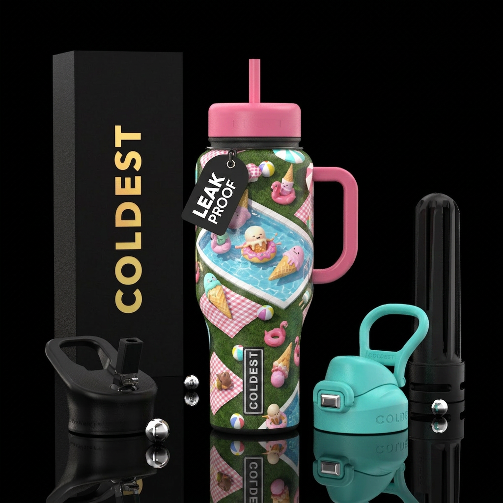 Ice cream pool party water bottle design
