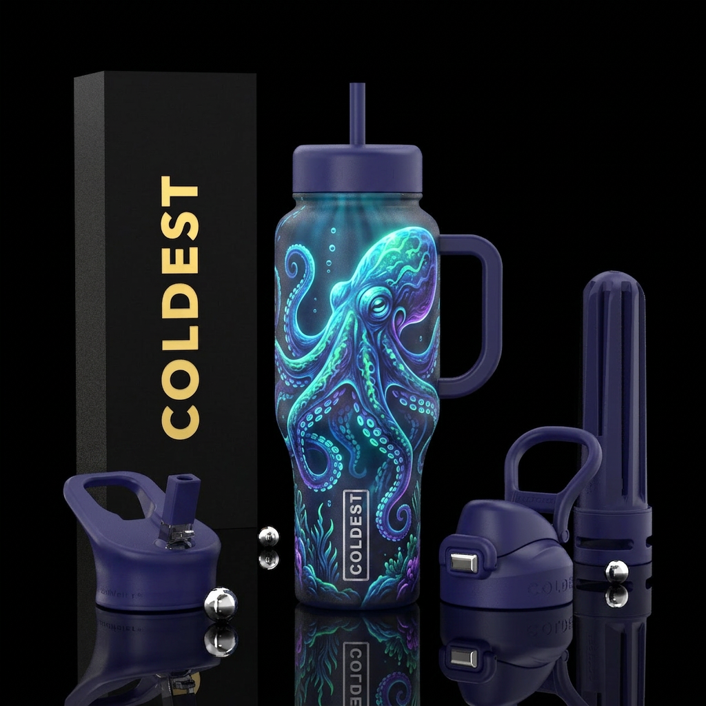Octopus glow in the dark water bottle design