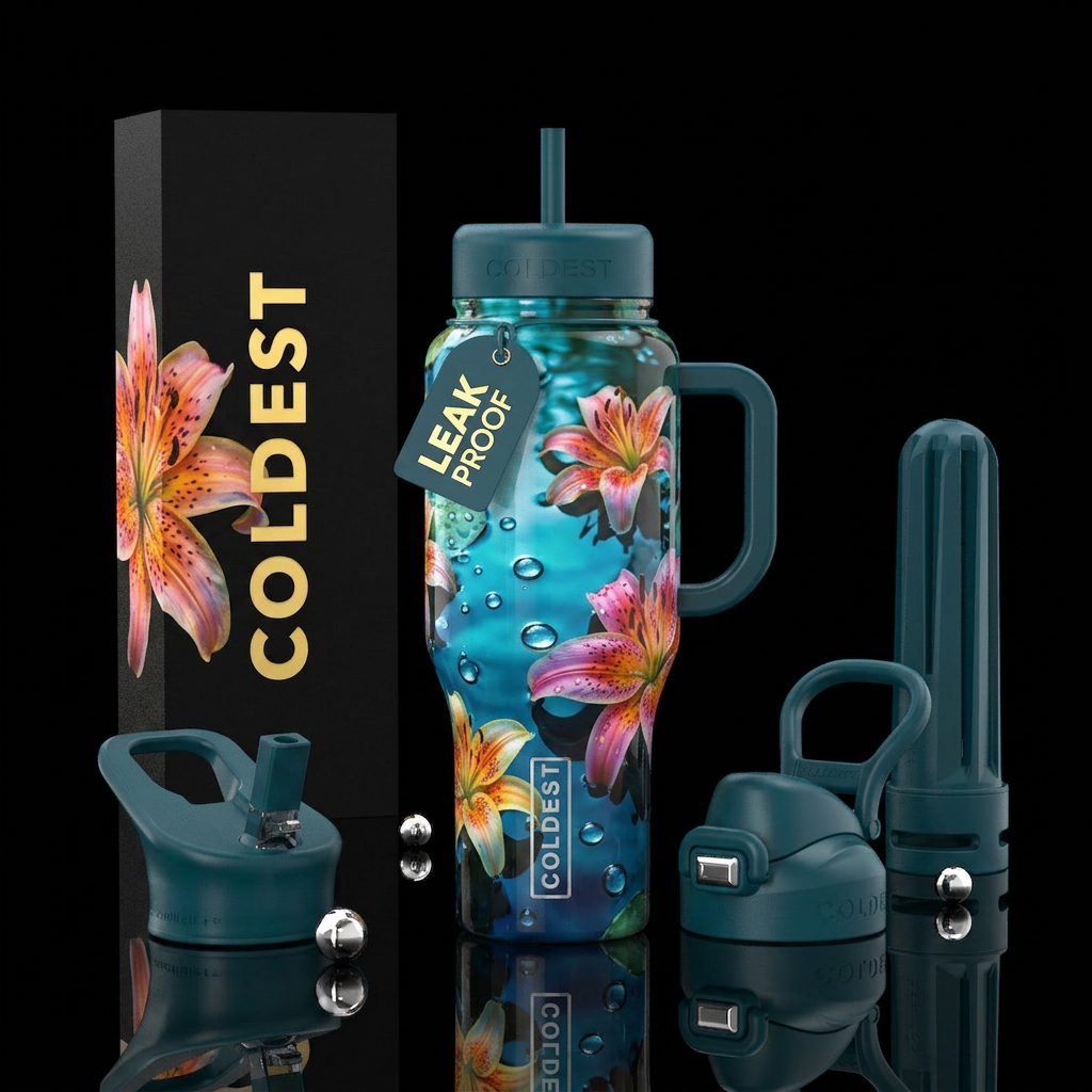 Tigre lily  in all different colors floating in cr... water bottle design