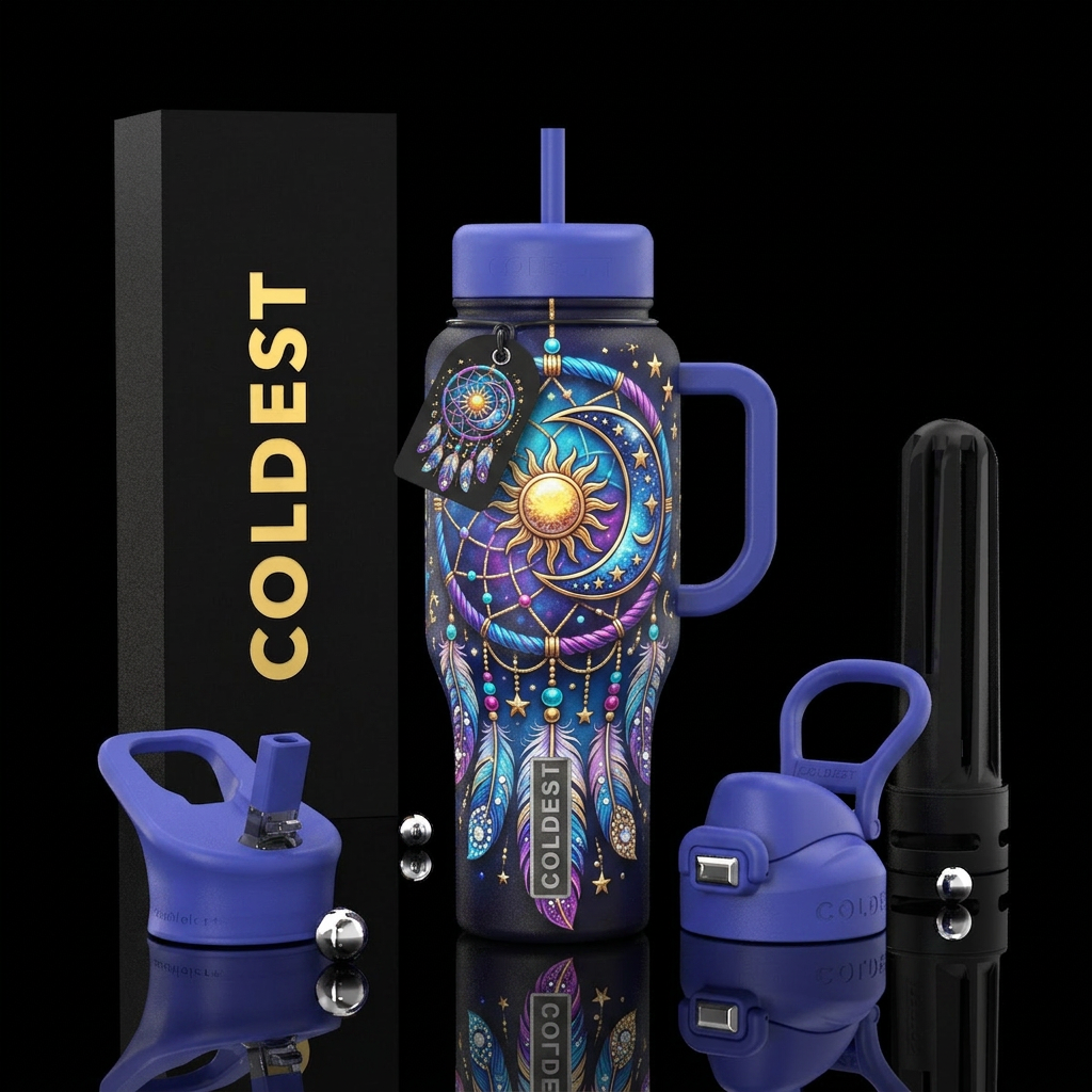 Dream catcher in pretty colors with the moon and s... water bottle design
