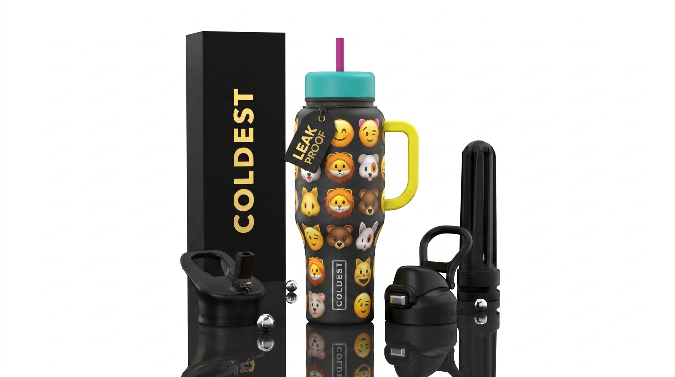 Emoji’s in animal faces water bottle design