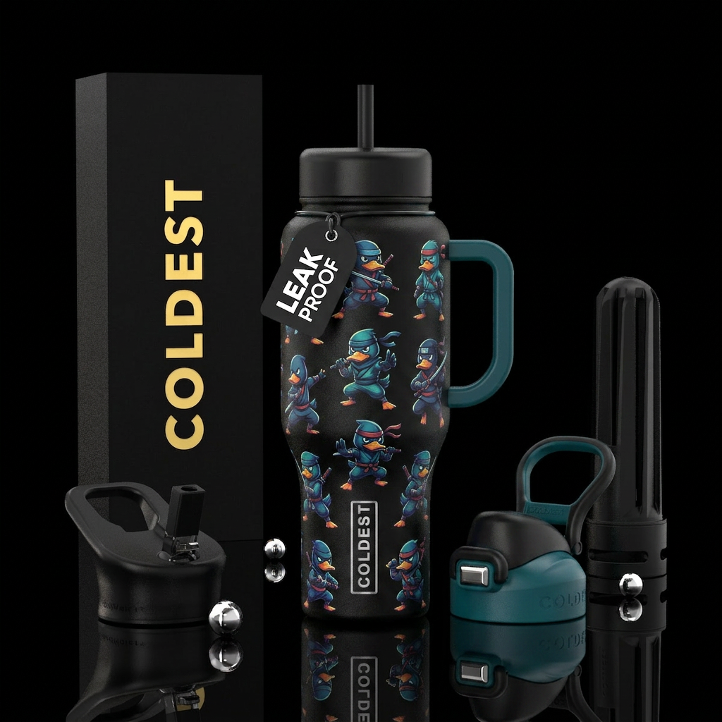 Ninja ducks animated water bottle design