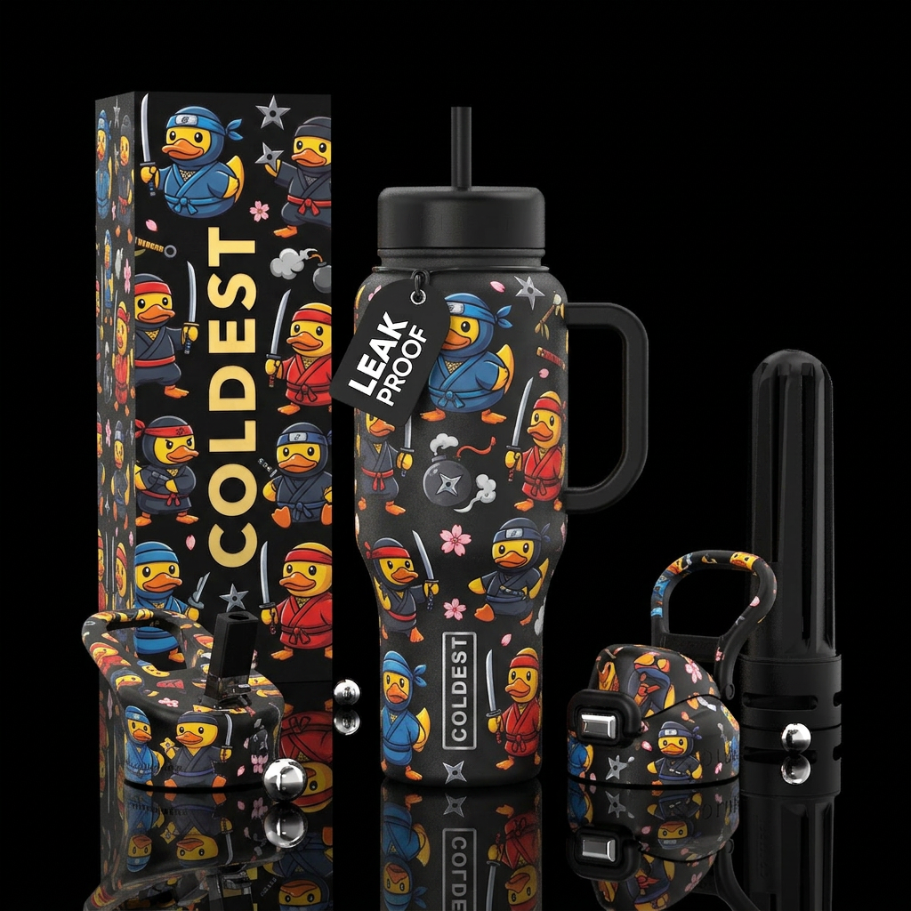 Ninja ducks animated water bottle design