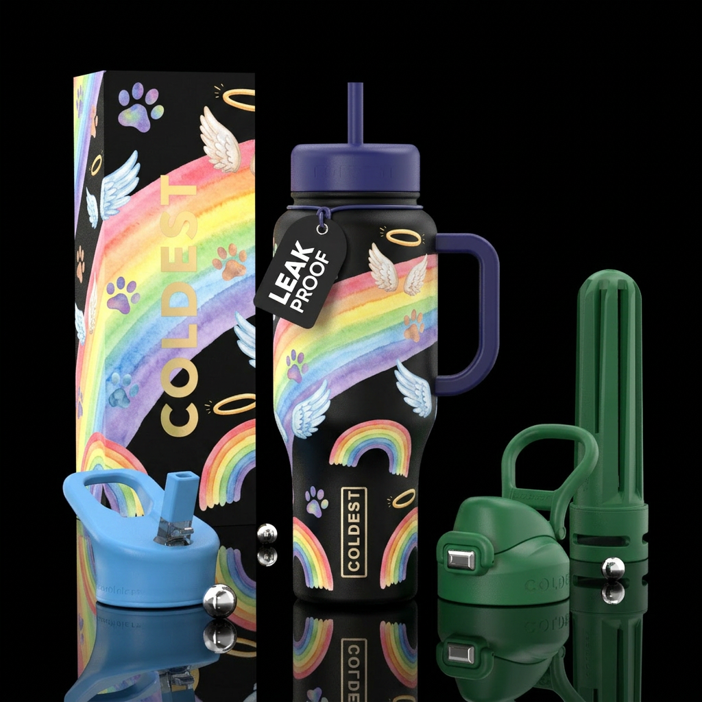 Lost of a pet rainbow bridge, paw print’s, Angel W... water bottle design