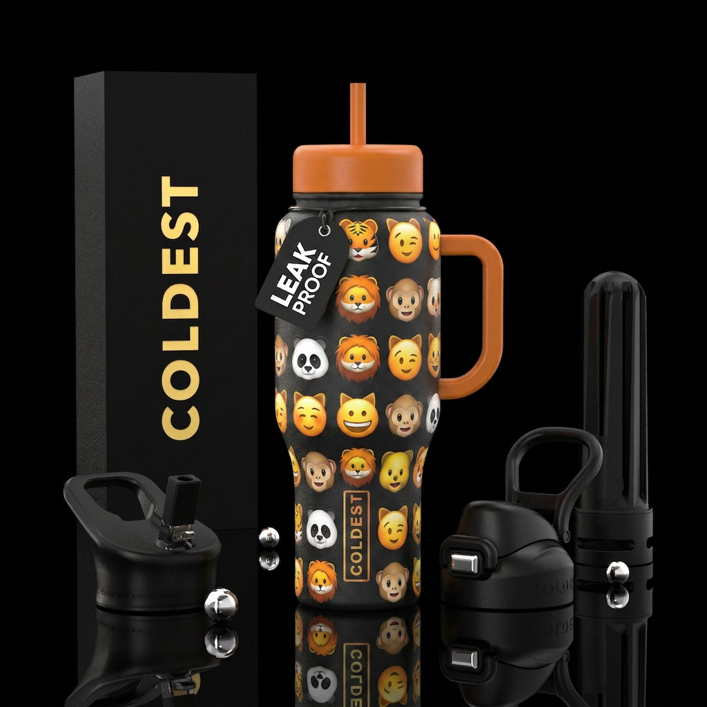 Emoji’s in animal faces water bottle design