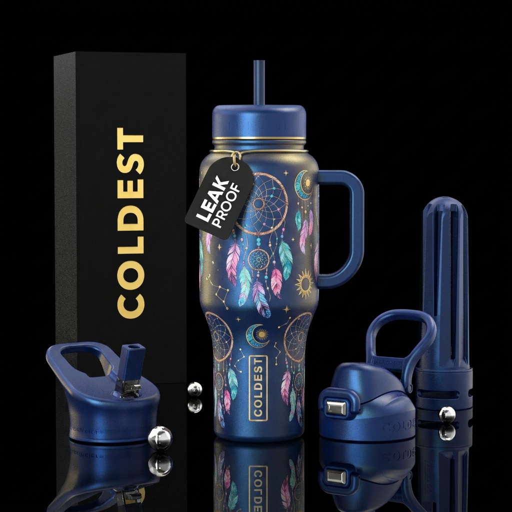 Dream catcher in pretty colors with the moon and s... water bottle design