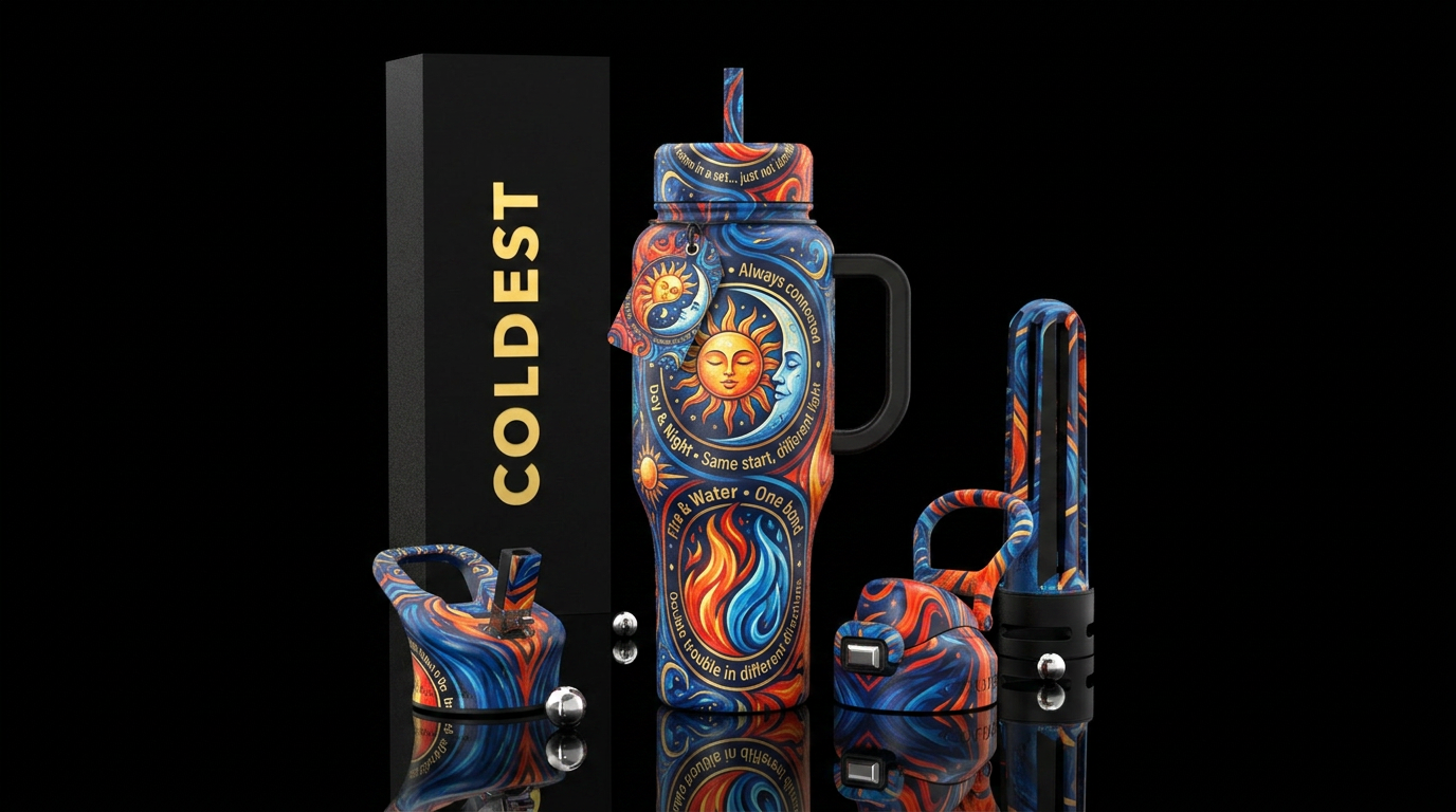 Sun & Moon • Always connected” * “Day & Night • Sa... water bottle design