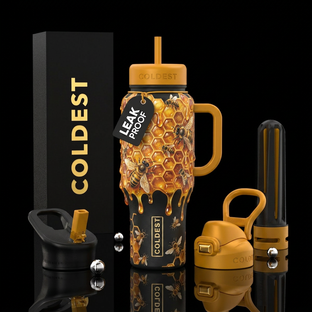 Honeycomb with honey dropping off it and big and s... water bottle design