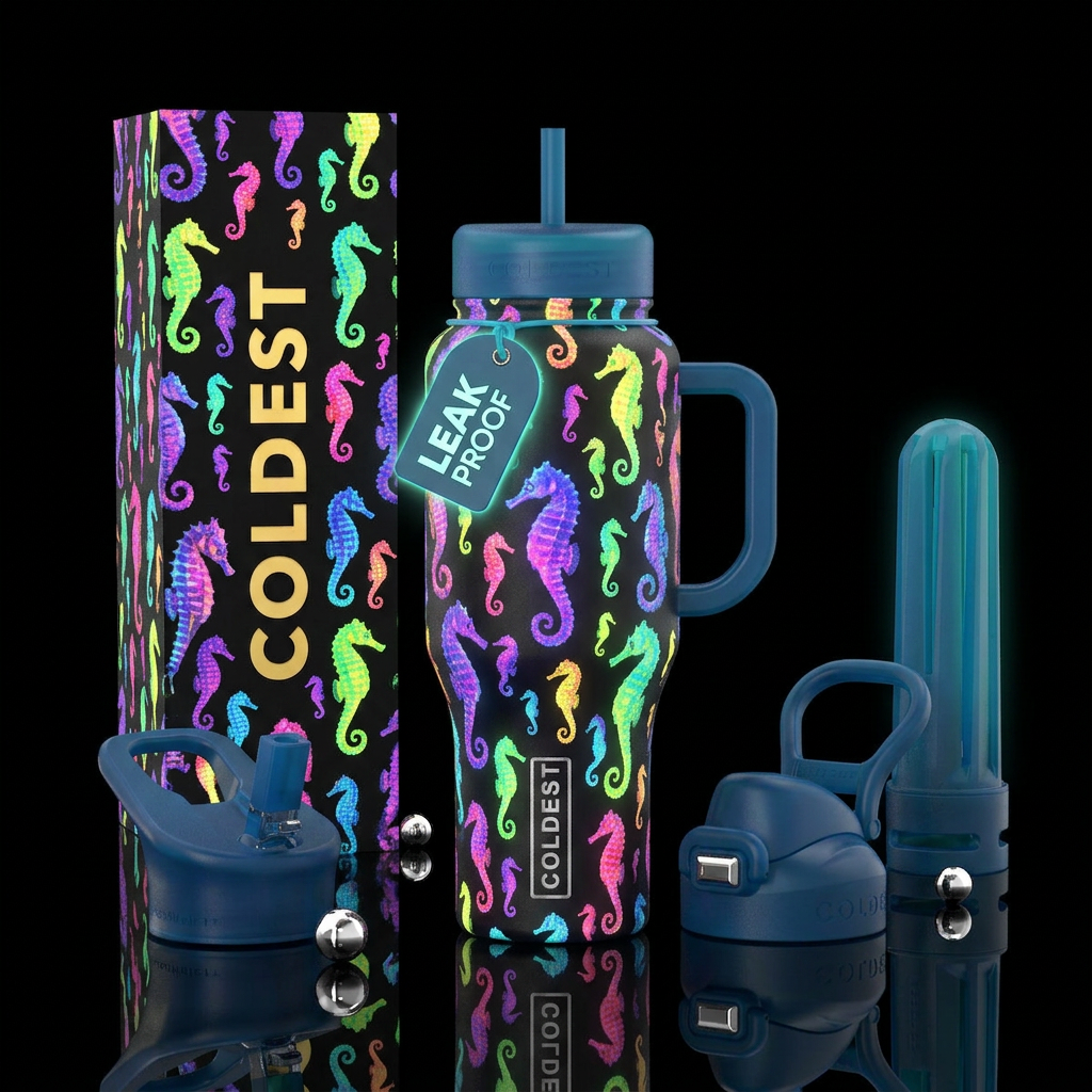 See horse all different colors big and small glows... water bottle design