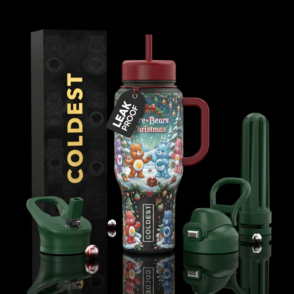 Care Bears Christmas water bottle design