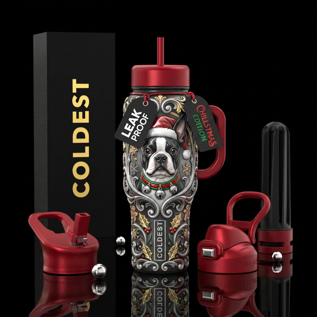 Christmas Boston Terrier A luxury 3D embossed tumb... water bottle design