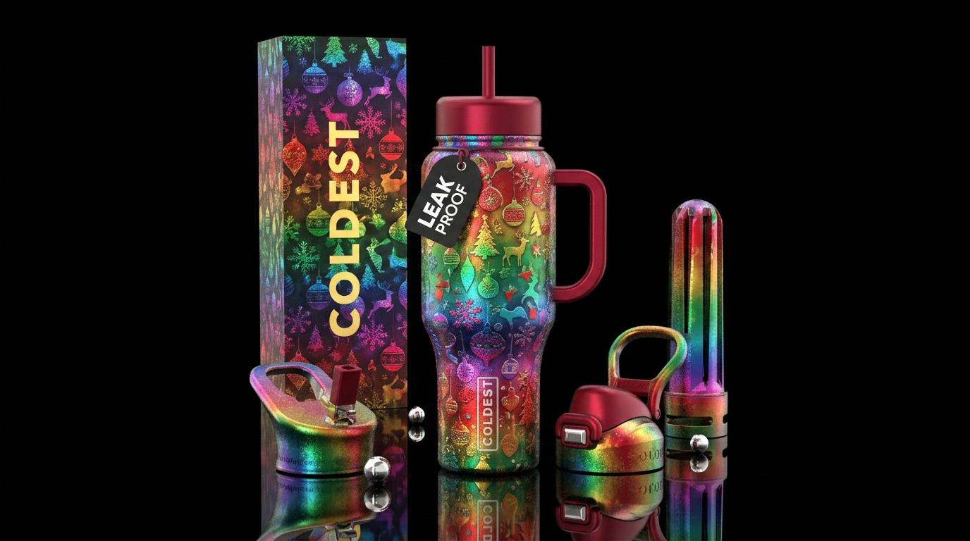 Rainbow bright Christmas water bottle design