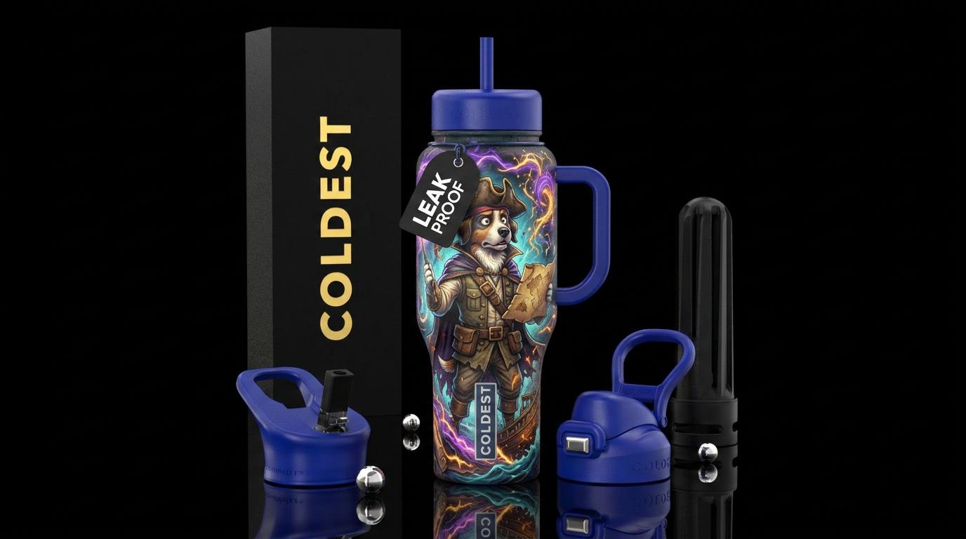 Dog: part wizard part pirate his magic not sure wh... water bottle design