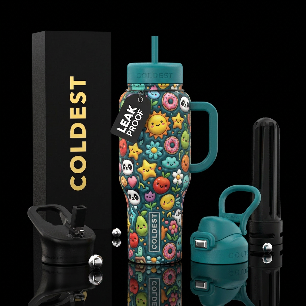 cartoonish, random, funny, attractive, textured ca... water bottle design