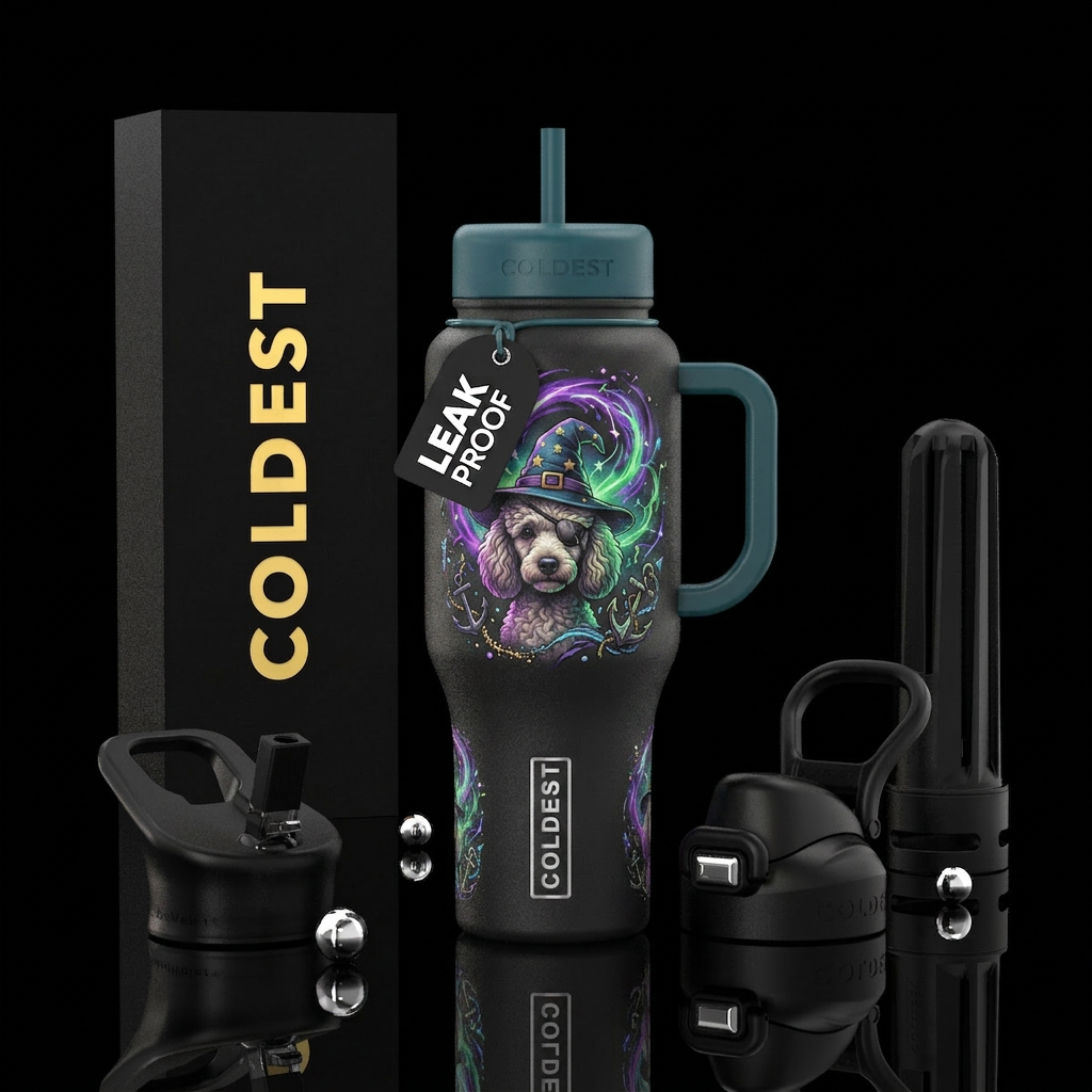 Dog: part wizard part pirate his magic not sure wh... water bottle design