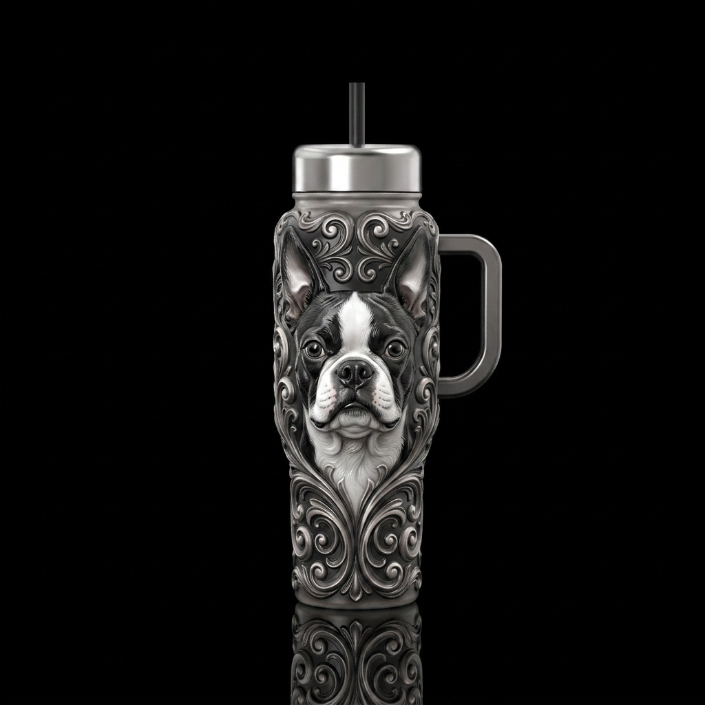 Christmas Boston Terrier A luxury 3D embossed tumb... water bottle design