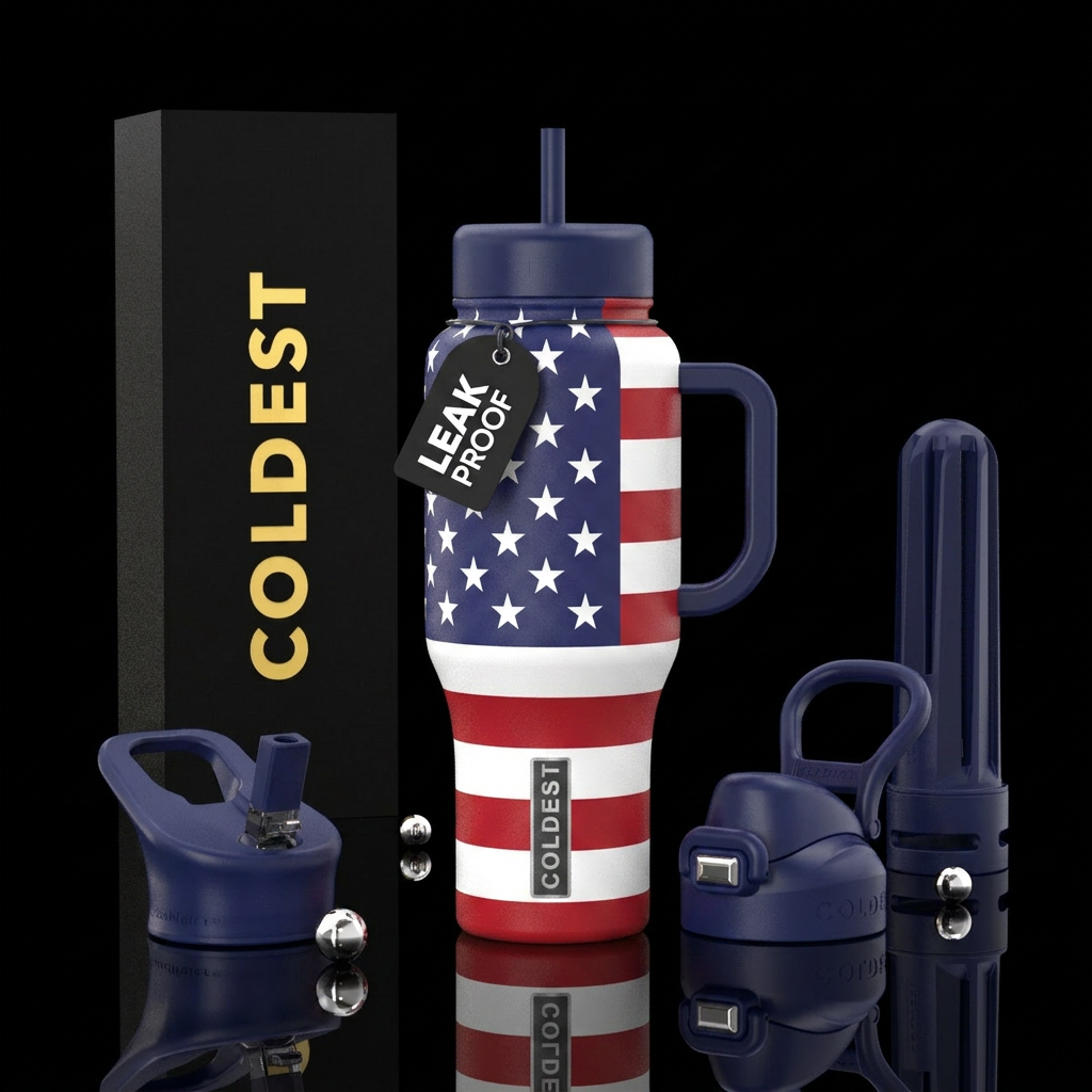 American flag water bottle design