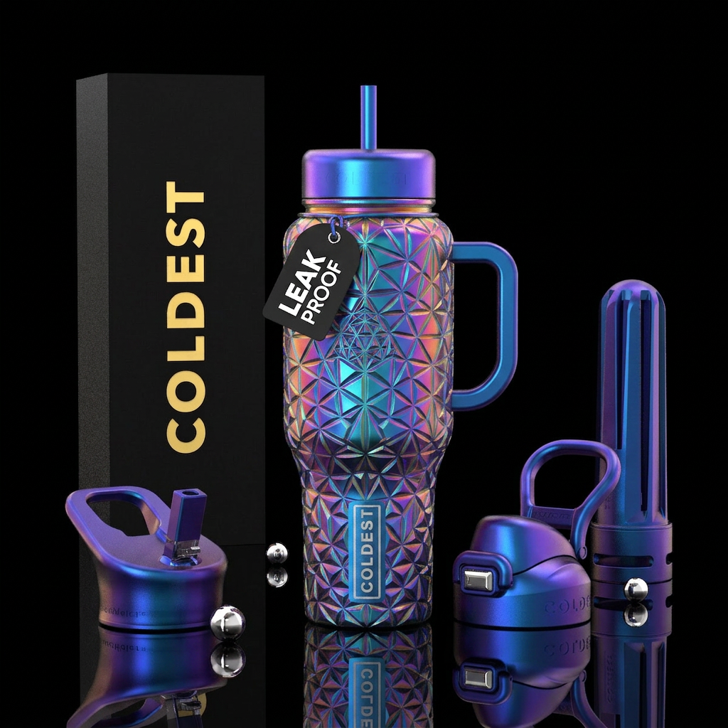 Geometric shapes all over in black cups color in i... water bottle design