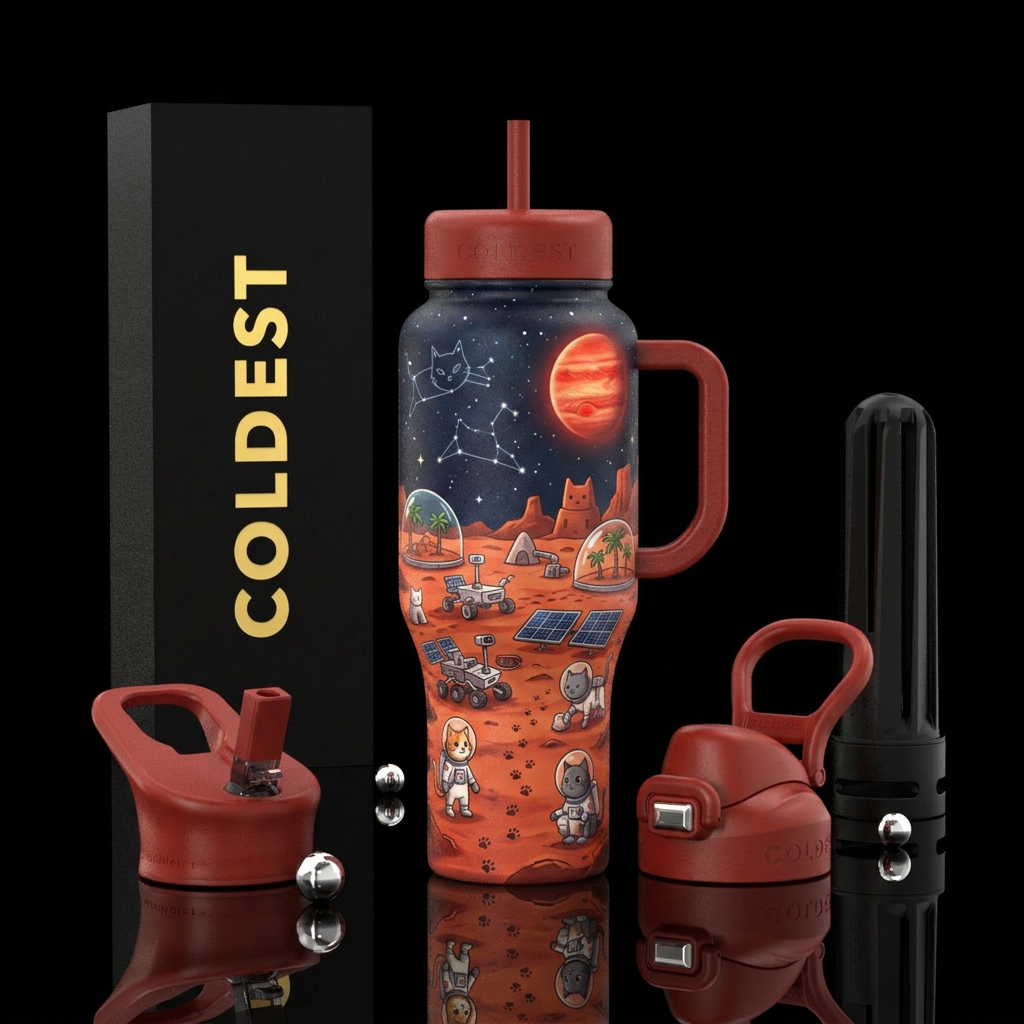 Cats on Mars” water bottle design