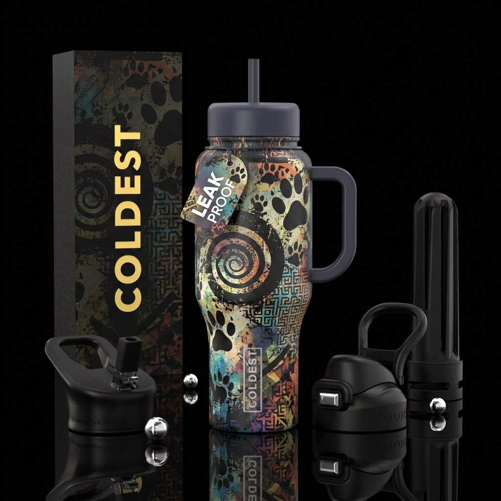 Cup color in a Grunge: spiral’s and paw prints, ge... water bottle design