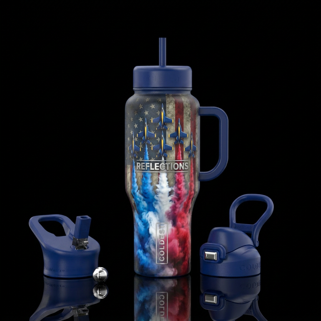 Cup color Grunge with the American flag in the bac... water bottle design