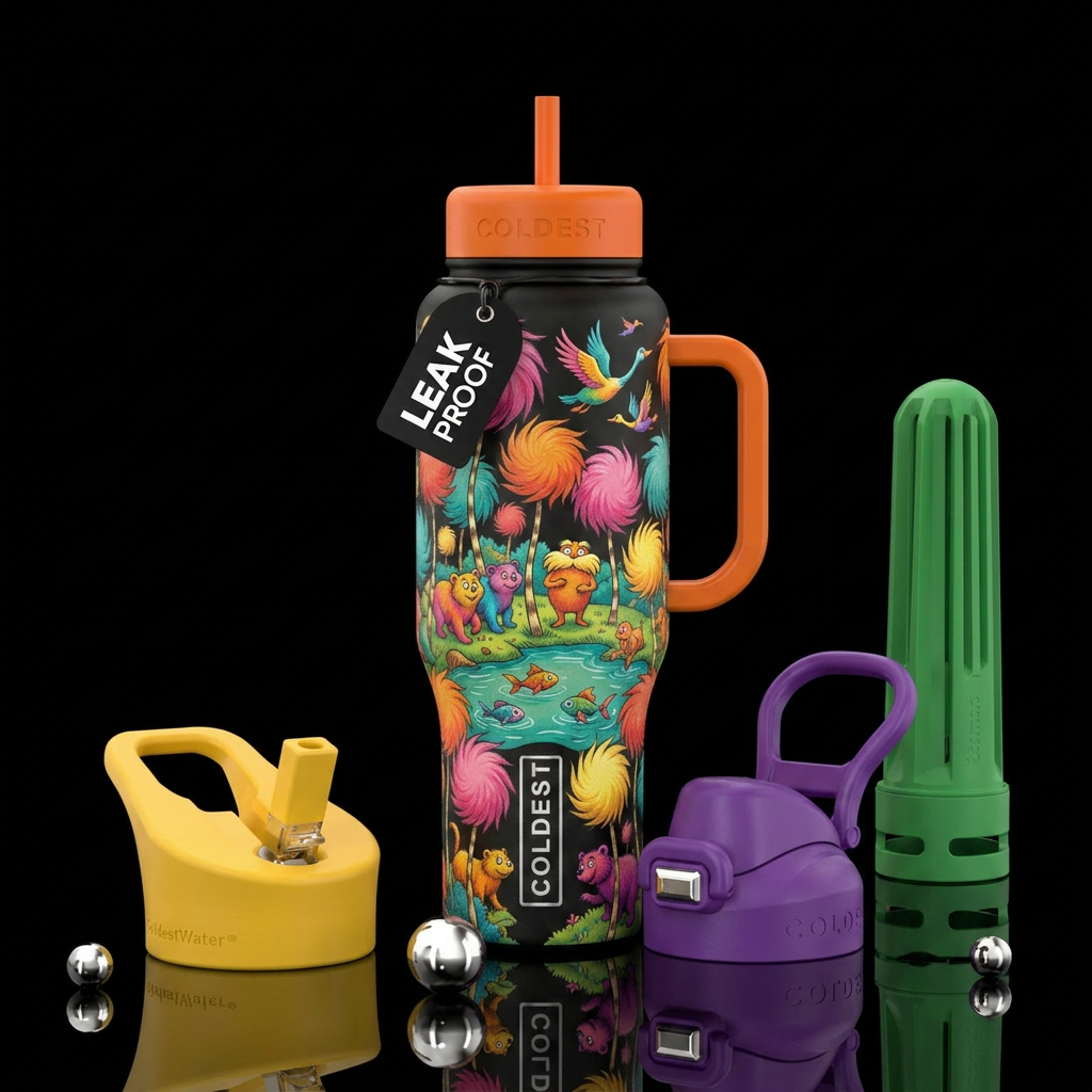 Dr. Seuss the Lorax; * Lorax* trees all colors * a... water bottle design