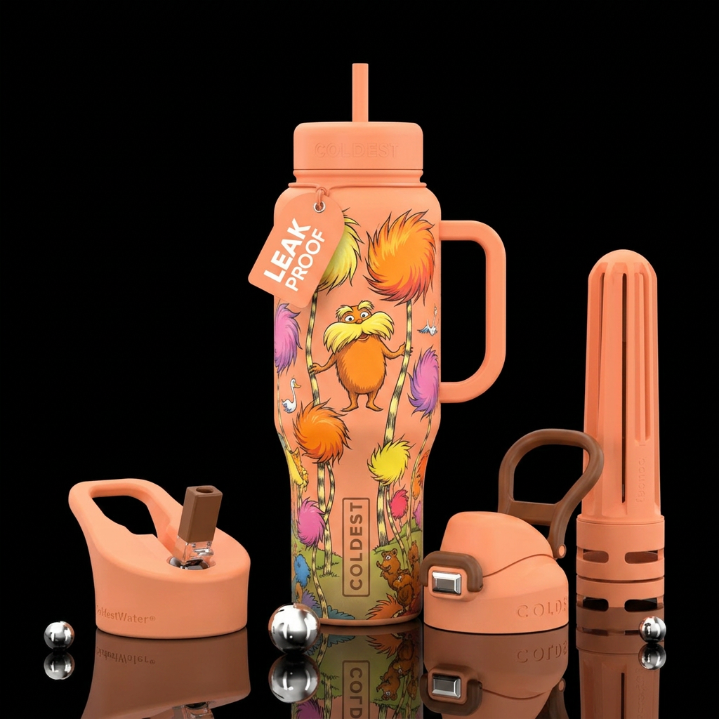 Cup color peach  *The Lorax  *the trees bright and... water bottle design