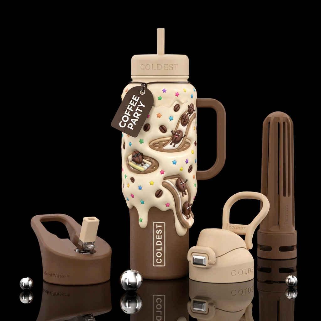 Melted vanilla frosting with colorful star sprinkl... water bottle design